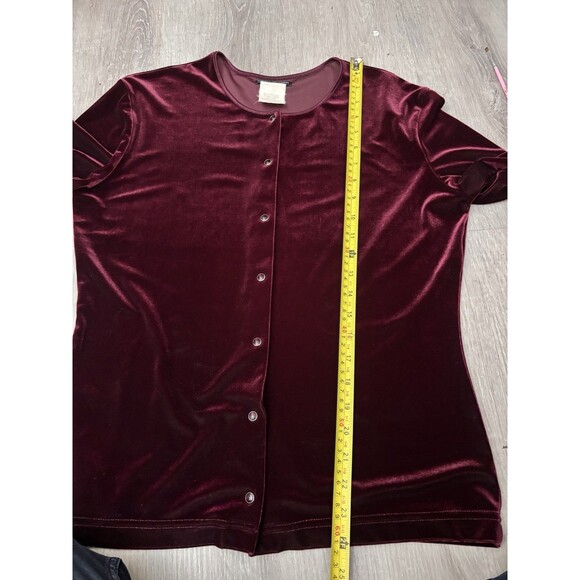 Vtg 90s Esprit De Corp Velvet Cardigan Snap Front Whimsigoth Burgundy USA made L - Picture 8 of 8